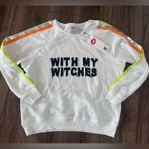 Wildfox Halloween Soft Sweatshirt white With My Witches Witch NWT XS X-SMALL
